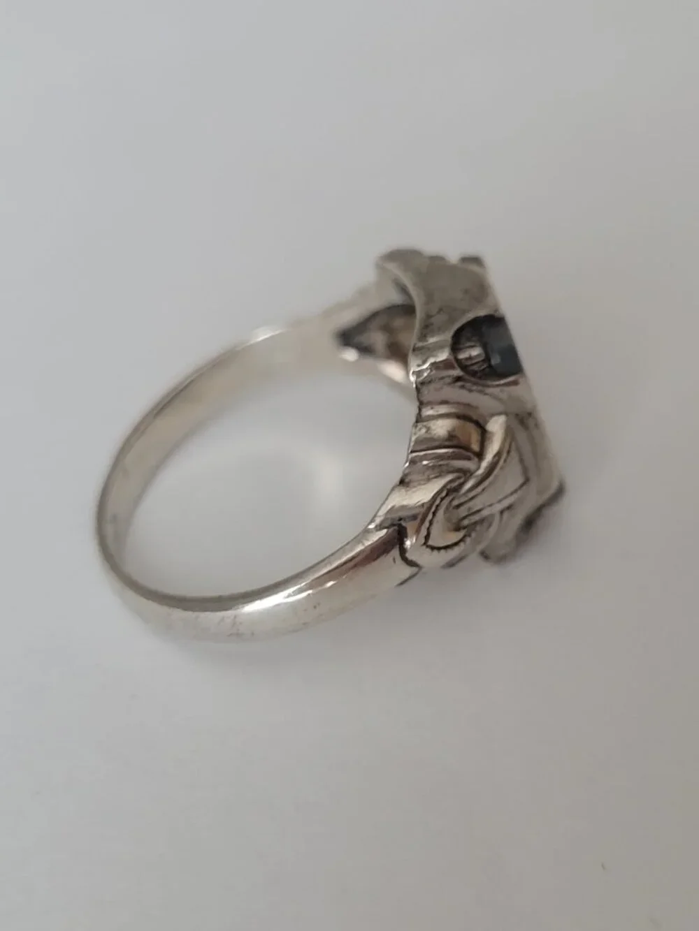 Art Deco Moss Agate Sterling Ring Ostby Barton Signet